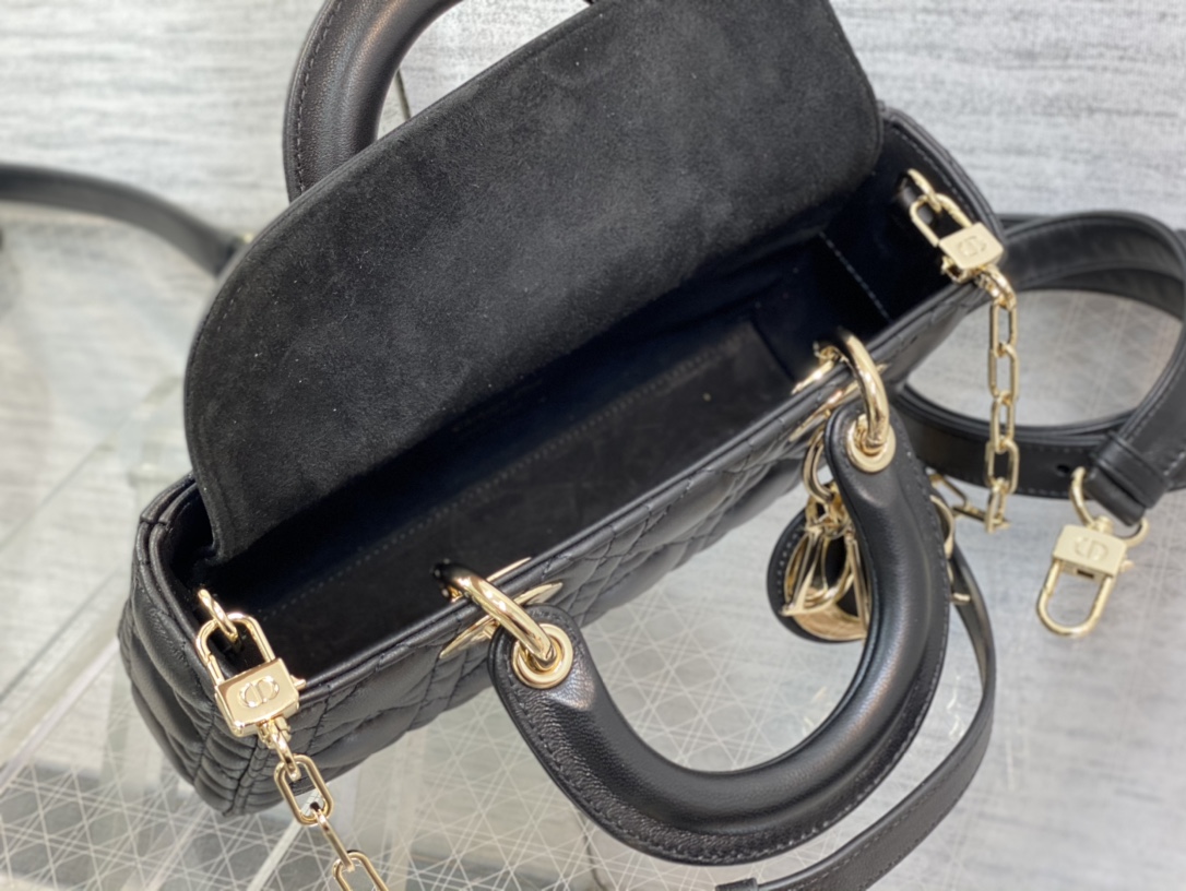 Small Lady D-Joy Bag Black Cannage Lambskin